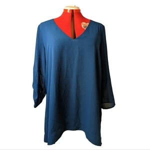 🔖 LAST DROP Le Chateau 2XL Long Sleeve Chiffon Blue-Green Blouse EUC